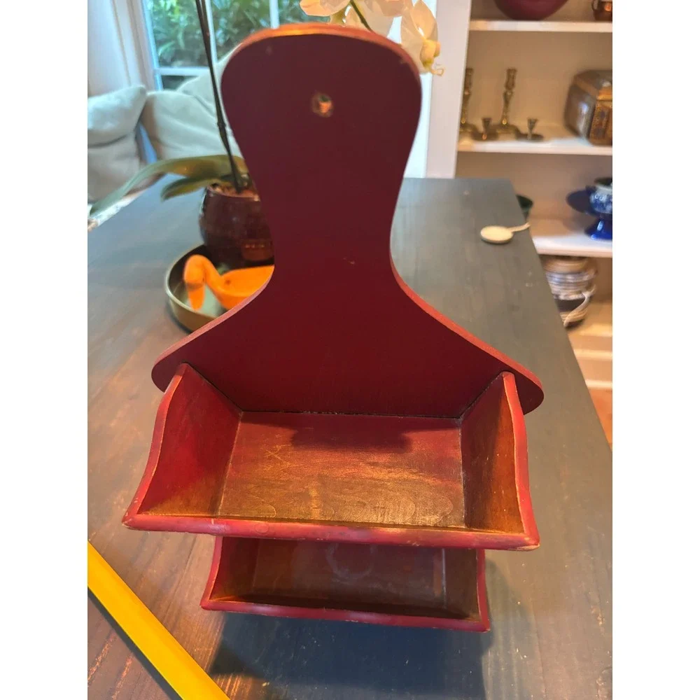 Vintage Ardco Red Wood Wall Pocket 2 Tier Mail Organizer Farmhouse Shelf